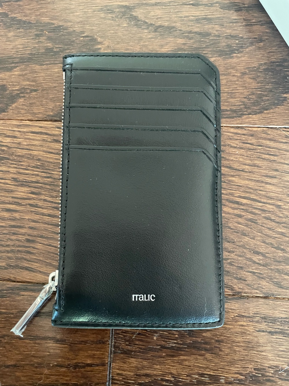 NWT Italic Black Leather Travel Wallet Card Holder